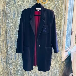 Vintage Kristin Blake Navy Wool Trench Coat with Crest on the Pocket, Size 8